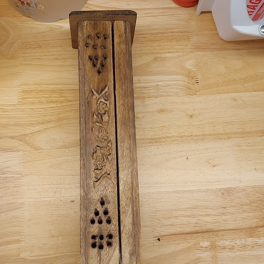 New Unused Hand Carved Ornate Wooden Incense Holder